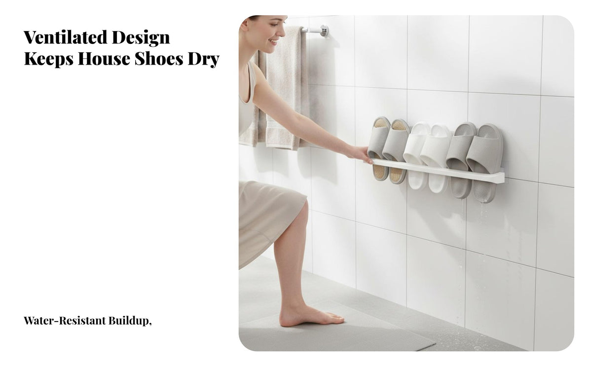 Drillno-Drill Installation Adhesive Slipper Holder Water Draining Bathroom Accessory Strong Adhesion Shoe Organizer Space-Saving for Apartment Dwellers, Homeowners, Families, Restroom, Behind the Door, Entryway, Closet
