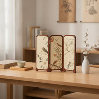 Mini Desktop Folding Screen Traditional Mini Folding Screen Tri-Fold Decorative Plaque Foldable Three-Panel Divider Compact