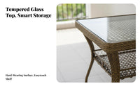 Minimalist Design Square Woven End Table with Glass Top Space-Saving Wicker Stand with Glass Top Weather-Resistant exteriordoor Furniture Easy to Clean for Apartment Dwellers, Homeowners, Adults, Balcony, Patio, Garden, Teahouse