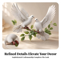 Feather Details Dove Wall Decor Layered Design Metal Wall Decoration White Finish