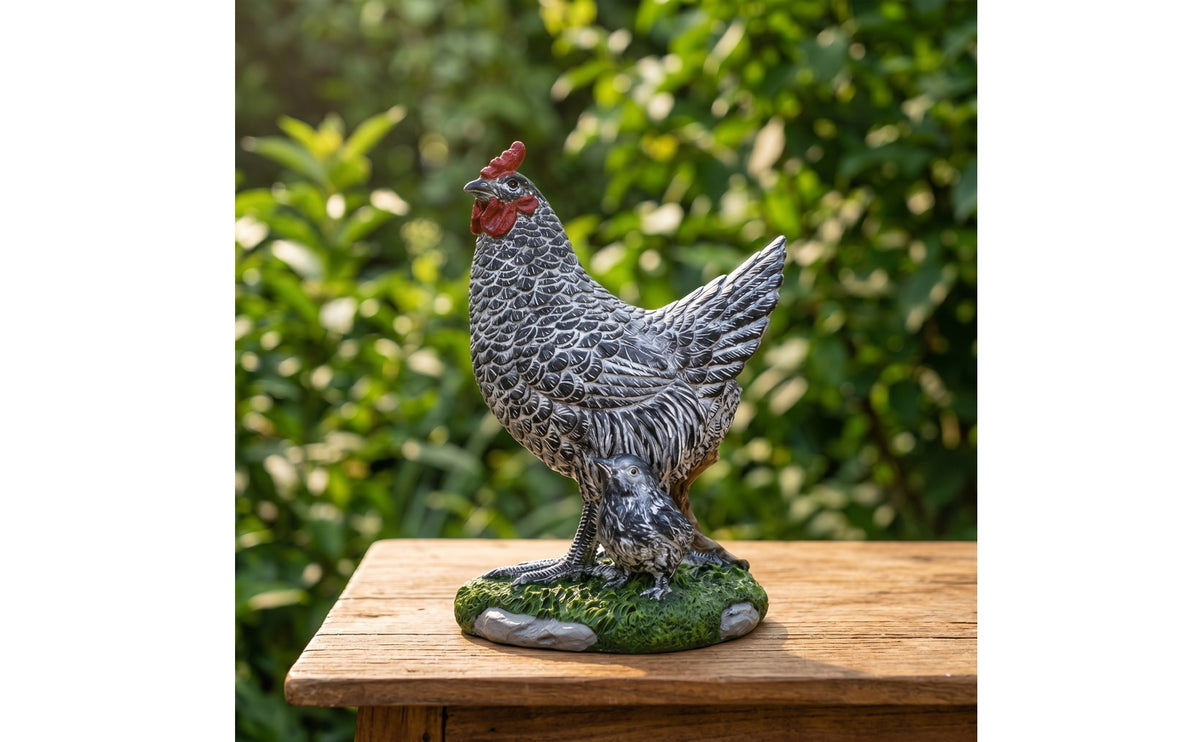 Hen Figurine with Chick Rustic Hen Sculpture with Chick Farmhouse for Collectors