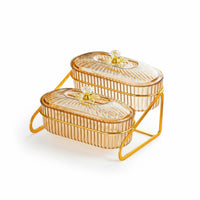Fruit and Nut Serving Tray with Rack Elegant Design Decorative Appetizer Server Set Gold Accents Multi-Level Snack Organizer for Living Room, Holidays
