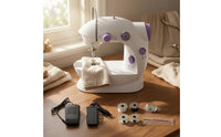 Compact Desktop Sewing Machine Foot Pedal Electric Sewing Machine White and Lavender Adjustable Dials