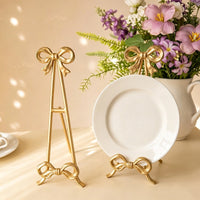 French Vintage Bow Plate Stand Matte Metal Tabletop Holder Kitchen Recipe Stand Sideboard Fireplace Decor