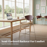 Integrated Footrest Wooden Bar Stool with Woven Backrest Ergonomic Design Counter Chair Easy to Clean Seating Furniture Padded Seat for Cafe Owners, Homeowners, Interior Designers, Hotel Front Desk, Restaurant, Kitchen Island