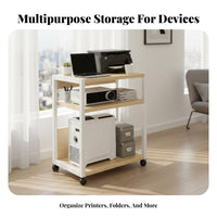 With Wheels Multi-Tier Rolling Trolley Space-Saving Multi-Level Rolling Machine Trolley Multifunctional Printer Stand Lockable Casters for Home Users, Students, Crafters, Small Apartment, Study Room, Under Desk, Bedroom
