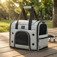 Shoulder Straps Zippered Pet Travel Bag Side Pocket Soft-Sided Pet Carrier Rectangular
