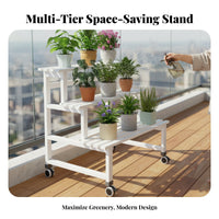 Mobile with casters 2-Tier Rolling Planter Rack Tiered Design 2-Tier Planter Holder Freestanding Plant Stand Multi-Functional for Gardeners, Homeowners, Balcony, Living Room, Garden, Corner Space