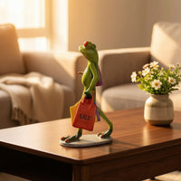 Frog Figurine with Shopping Bags Funny Animal Collectible Lively Statue for Shelf