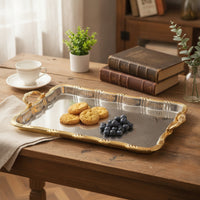 Metal Serving Tray Serving Tray with Handles Openwork for Sideboard