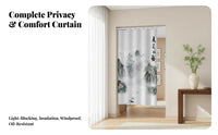 No-Drill Installation Chinese Landscape Noren Includes Telescopic Rod Room Divider Privacy Screen Doormethod Curtain Ink Wash Painting Design for Homeowners, Fans of Asian Culture, Restaurant Owners, Bedroom, Kitchen, Shop