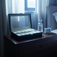 Watch Storage Box with Clear Lid Perfect Gift Watch Collection Box Metal Clasp Lock Contrast Stitching for Dresser Top
