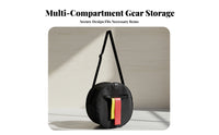Adjustable Strap Round Shoulder Bag Front Zip Pocket Black Shoulder Bag Soft Textile Round Crossbody Purse Rounded Shape