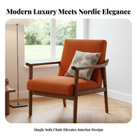 Upholstered Armchair with Wooden Frame Modern & Design Lounge Chair Curved Spinerest Thick Pad for Young Adults, Office Workers