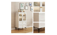 Storage Cabinet with Glass Doors Freestanding Storage Cabinet with Drawers Contemporary Cabinet for Bedroom, Living Room, Entryway