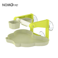 Suction Cup Parrot Perch for Window Glass with Feeding Box and Bath