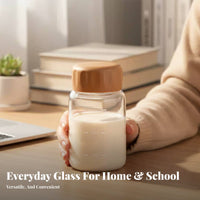 Lidded Glass Cup High Temperature Resistant Glass Measuring Bottle Leakproof Water Bottle with Time Marker for Students, Commuters, Home, Outdoor, Car