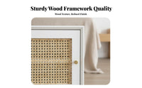 Nordic Aesthetic Rattan Door Nightstand Minimalist Design Rattan Door Cabinet Woven Accent Bedside Table Compact Size for Decor Enthusiasts, Homeowners, Renters, Bedroom, Living Room, Small Areas, Entryway
