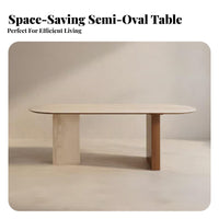 French Retro aesthetic Oval Table with Fluted Base Designer Inspired Racetrack Oval Table with Pillar Legs mid-centuryera Modern Design Dining Furniture Rounded Edges for Homeowners, Apartment Dwellers, Families, Living Room