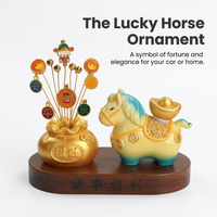 Rotating Horse Car Ornament for Dashboard, Resin Figurine with Wooden Base, Interior Decoration for Vehicle
