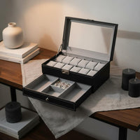 2-Tier Watch and Jewelry Box Debris-Resistant-Resistant 12-Compartment Watch Display Case 2-Tier Jewelry Organizer Soft Interior