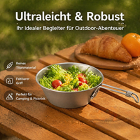Titanium camping bowl 300ml, outdoor cooking bowl with handle, ultra-light & corrosion-resistant for hiking, includes drawstring bag