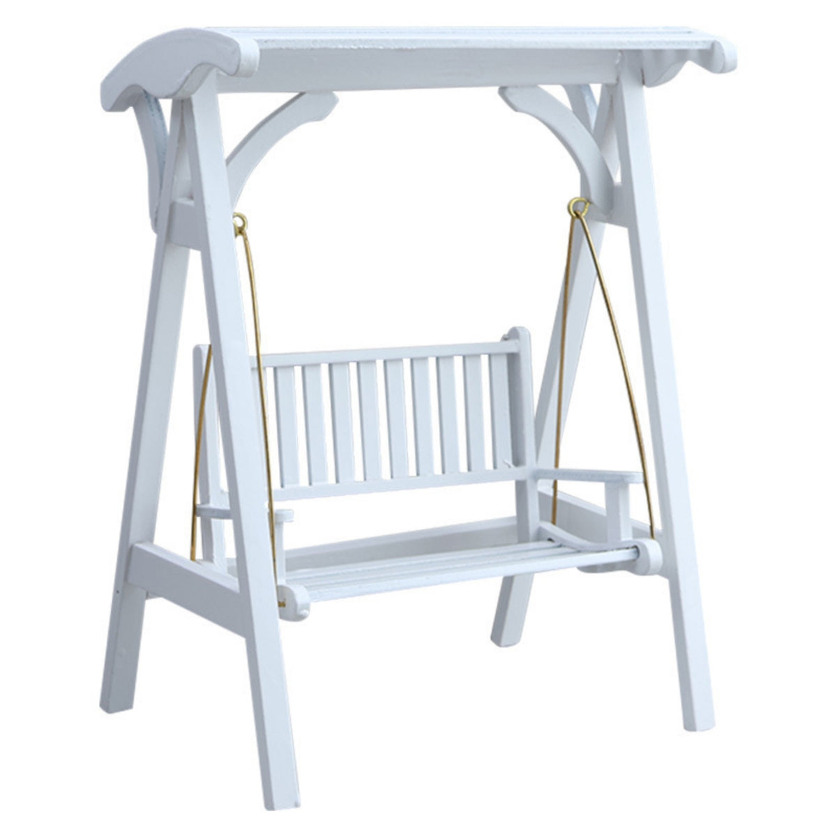Angled-Frame 1:12 Scale Dollhouse Swing Slatted Wooden Dollhouse Swing Hanging Miniature Decor Toy Model