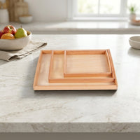 3 Pieces Natural Educational Tray with Handles Rectangular Wooden Tray with Handles Shallow Smooth for Teachers