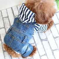 Striped Pet Denim Jumpsuit for Dogs, Four-Legged Overalls for Small to Medium Breeds, Spring/Summer Pet Apparel
