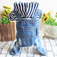 Striped Pet Denim Jumpsuit for Dogs, Four-Legged Overalls for Small to Medium Breeds, Spring/Summer Pet Apparel