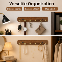 3 Hooks Key Holder Wall Mount, Wooden Wall Mounted Coat Rack, Dark Wood Grain Chinese Trend Coat Hooks, Hat Rack for Mudrooms & Entryways