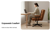 Height Adjustable Upholstered rotating Seat Ergonomic spine Support Upholstered Caster Chair Modern Design Office Furniture Soft Upholstery for Remote Workers, Students, Adults, Study Room, Bedroom, Small Spaces
