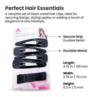 Triangle Metal Snap Clips Set for Women, Black Edge Styling Accessories for Bangs, Side Barrettes for All Types