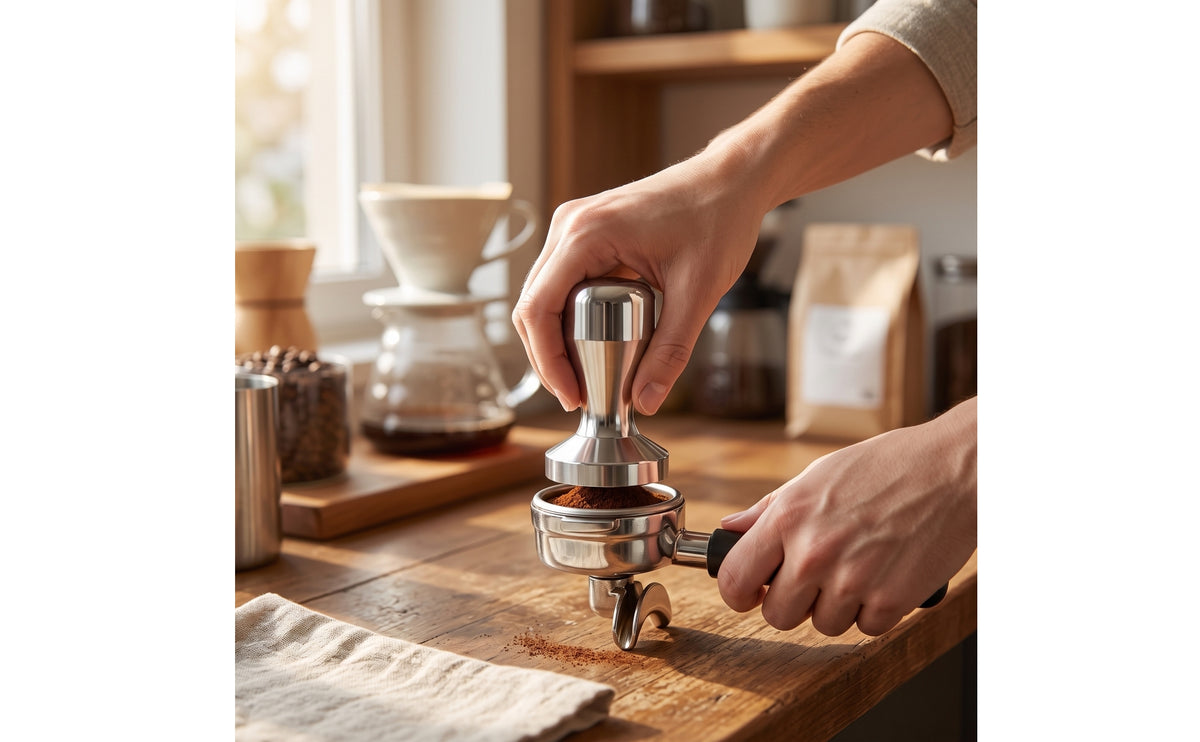 Stainless Steel Coffee Tamper with Flat Base Professional Espresso Tamper Weighted Press Polished for Baristas, Cafes