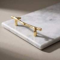 Marble Tray with Handles Rectangular Stone Tray with Gold Handles Multipurpose Modern for Dresser, Bathroom Counter