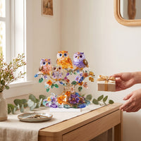 Acrylic Ornament with Owl Design Multicolor Owl Tabletop Ornament Desktop Plaque with Base Translucent 2D for Bird Lovers, Desk