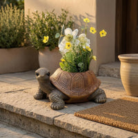 Textured Shell Turtle Planter Sculpted Decorative Turtle Planter Painted Eyes Outdoor Decor Multicolored for Garden, Courtyard
