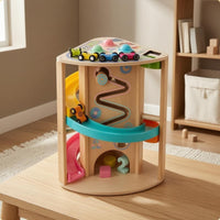 Natural Wood Finish Wooden Car Track Toy Painted Accents Wooden Ball Track Structure for Children