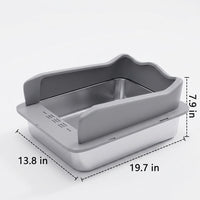 Stainless Steel Cat Toilet Litter Tray, Semi-Enclosed Litter Pan for Big Cats, Odor Control Indoor Home for Pets, Never Absorbs, 50x35cm Size