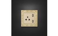 Ornate Wall Outlet with Decorative Frame Vintage Decorator Receptacle Gold-Toned Decorative Outlet Cover Retro for Interior Designers, Homeowners, Renovators, Living Room, Bedroom, Hotel