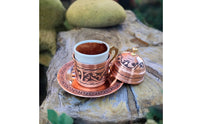 Handmade Copper Coffee Cup Set Engraved Turkish Coffee Cup Floral Pattern Drinkware Saucer