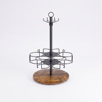 Cup Holder Rack with Wooden Base Compact Rotating Cup Stand Modern Tumbler Holder   for Pantry