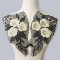 Black Embroidered Fabric Patch with Gold Thread