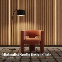 Nordic Aesthetic Upholstered U-Back Armchair Minimalist Design Single Sofa Sculptural Form Accent Chair Sturdy Wood Frame for Interior Designers, Business Owners, Living Room, Clubhouse, Reception Area, Reading Nook