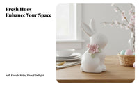 Flower Wreath Feature Easter Rabbit Table Decor Holiday Gift Easter Bunny Statue Cute Design for Tabletop, Desktop