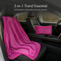 Travel Flannel Blanket with Pillow Bag, 2-in-1 Foldable Car and Airplane Throw