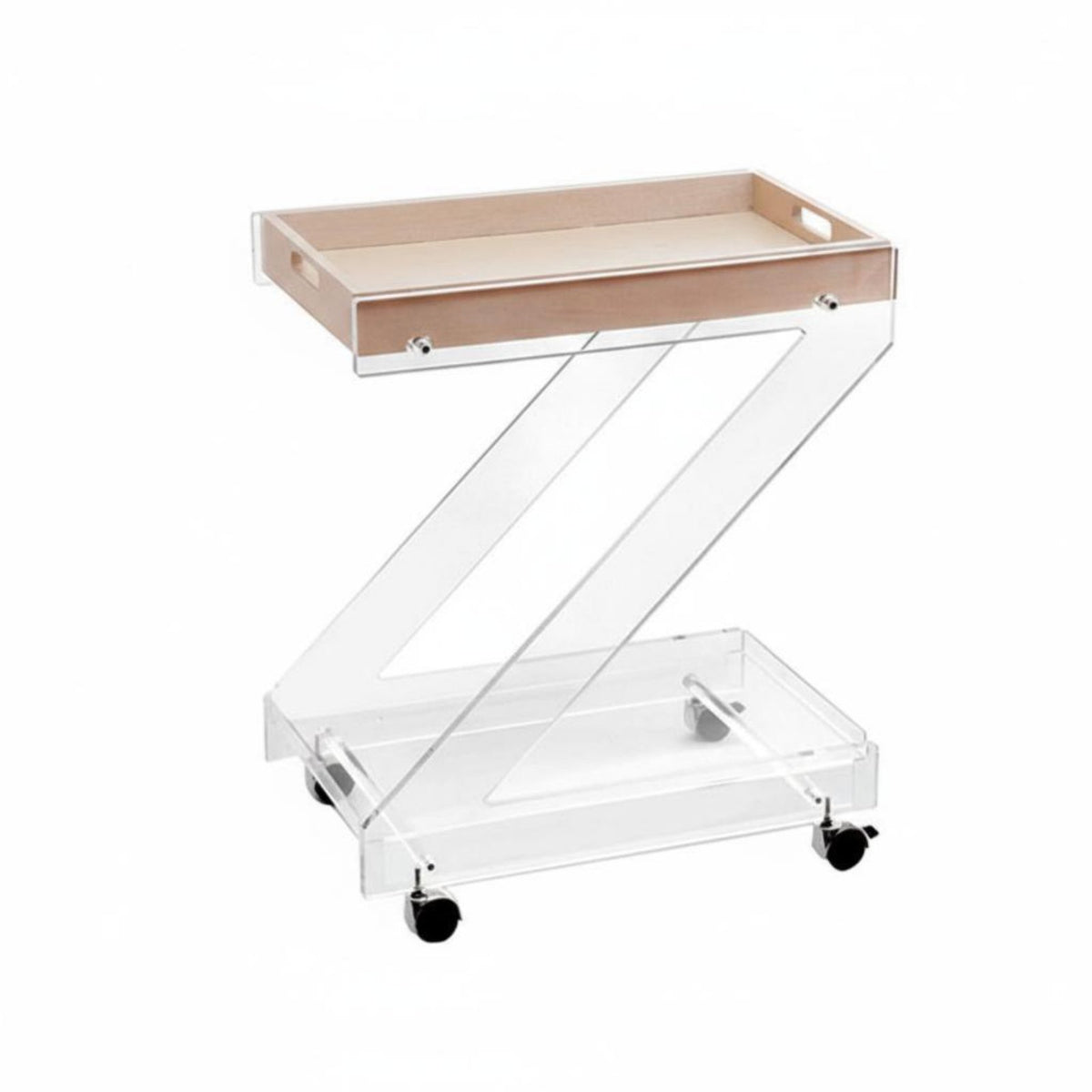 Clear Design Transparent C-Shaped Nightstand Movable with casters Sofa Side Table Modern aesthetic Rolling Cart Mobile for Apartment Dwellers, Remote Workers, Living Room, Couchside, Bedroom, Small Spaces