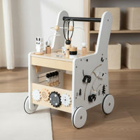 Anti-Tip Design Multifunction Baby Stroller Shape Sorter Wooden Baby Stroller Sturdy Wood Children's Play Gear Early Learning for Toddlers, Kids, Indoor