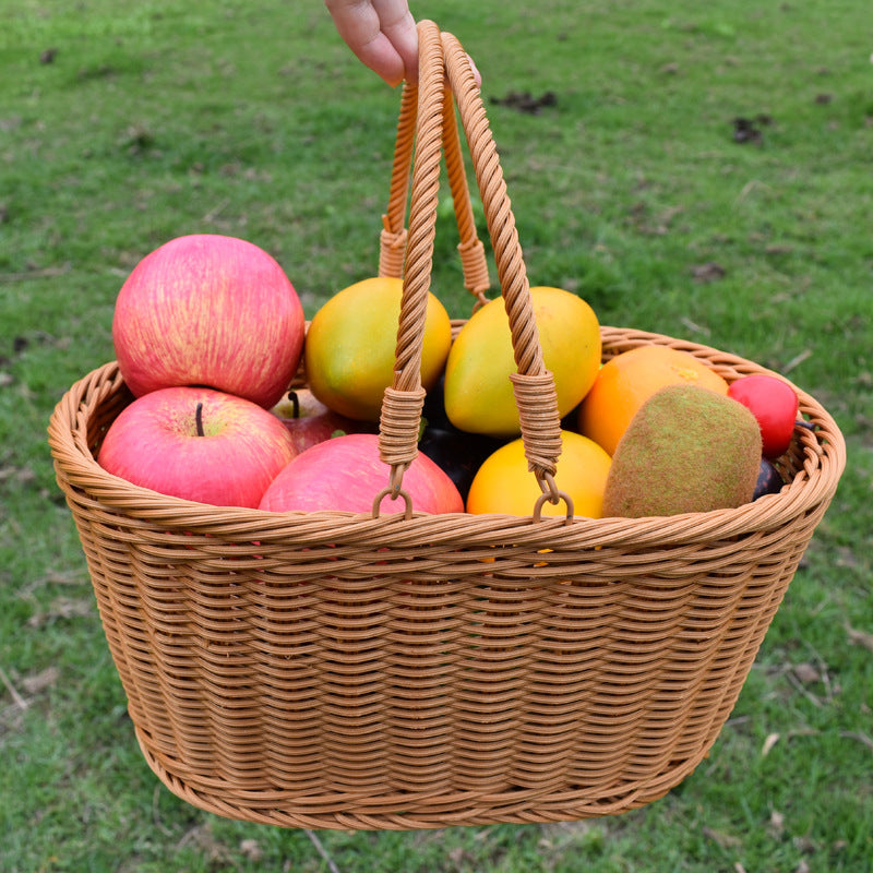 Rattan-Style Fruit Basket with Handle, Woven Shopping Basket for Vegetables and Fruits, Picnic Basket, Storage Basket