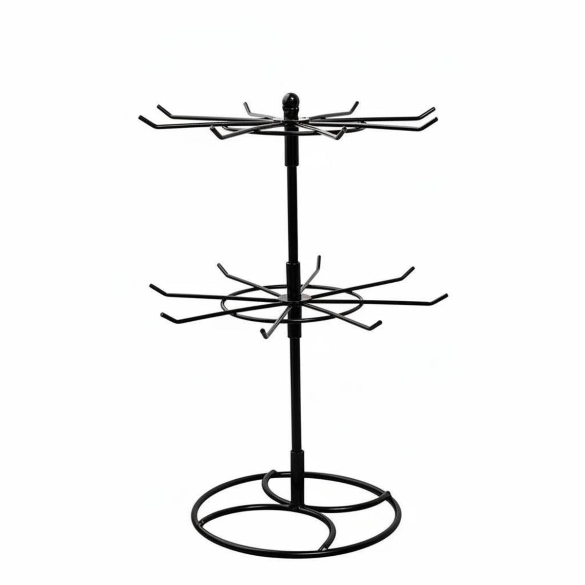 Detachable 2 Tier Rotating Jewelry Stand Wrought Iron Rotating Earring Display Rack Easy Assembly Storage Solution for Bedroom, Closet